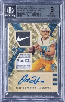 2020 Panini Phoenix #3 Justin Herbert Gold Vinyl Rookie Premiere Dual Patch Jersey Laundry Tag Brand Signed Card (#1/1) - BGS MINT 9/10 AUTO